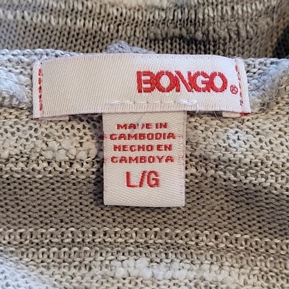 Bongo Juniors Long Hooded Cardigan Sweater Gray White Striped Size Large - Picture 8 of 13